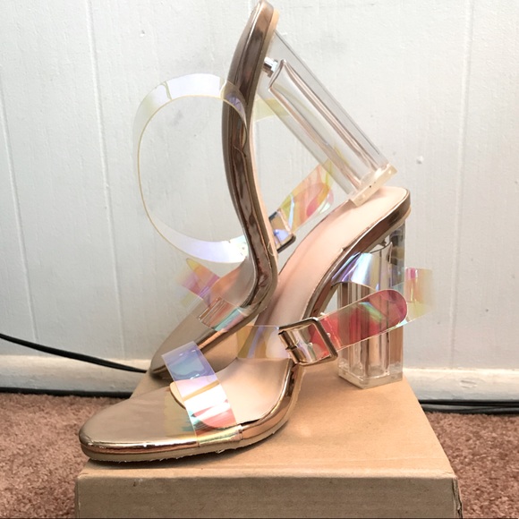 Shoes - Ankle Buckled Transparent Chucky Heeled Sandals